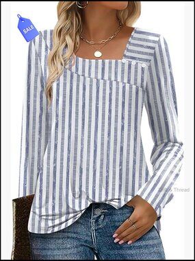 Long Sleeve Tunic Top with Square Neck and Decorative Buttons